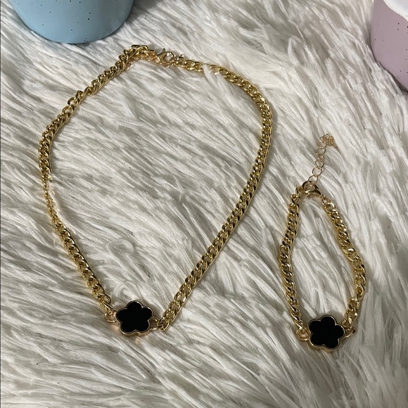 Fashion Jewelry Jewelry - Fashion Jewelry Gold Necklace and Bracelet Set with Black Charm